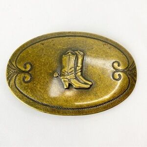 Oval Metal Western Belt Buckle Cowboy Boots & Spurs Nice Patina Unisex